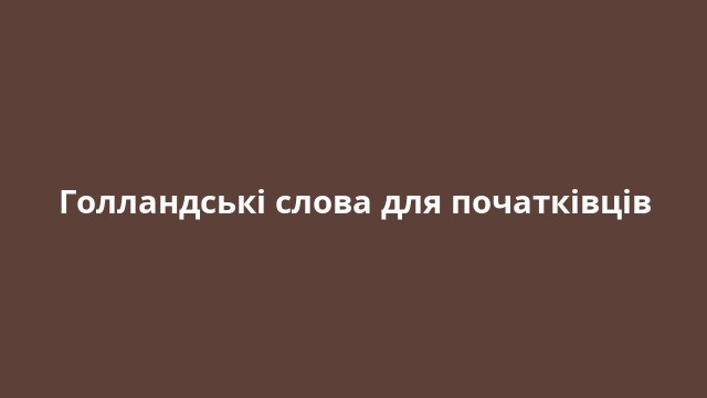 Голландські слова для початківців