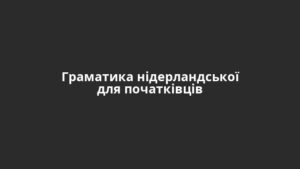 Граматика нідерландської для початківців