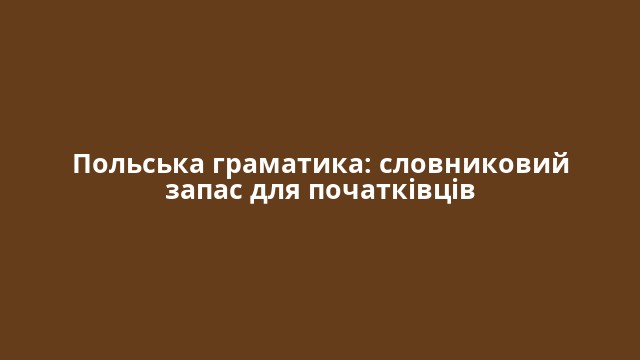 Польська граматика: словниковий запас для початківців