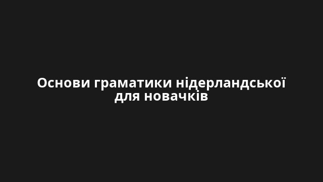 Основи граматики нідерландської для новачків