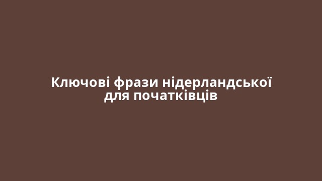 Ключові фрази нідерландської для початківців