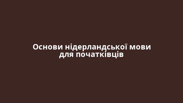 Основи нідерландської мови для початківців