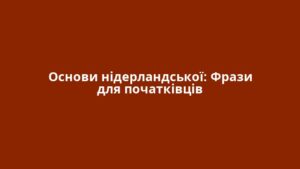 Основи нідерландської: Фрази для початківців