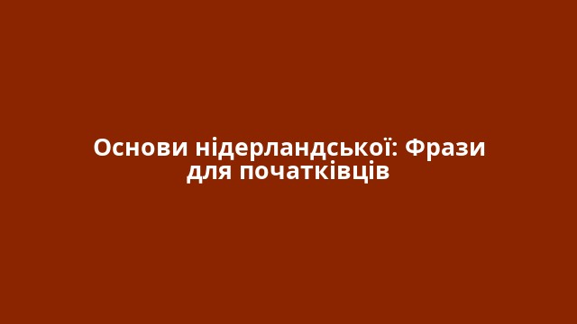 Основи нідерландської: Фрази для початківців