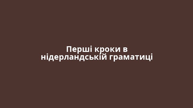 Перші кроки в нідерландській граматиці